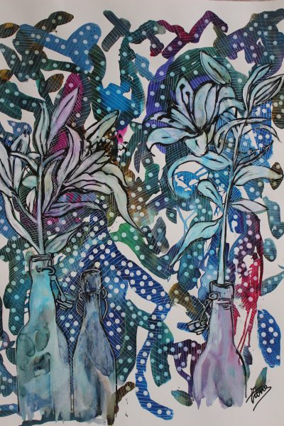 White flowers in bottles